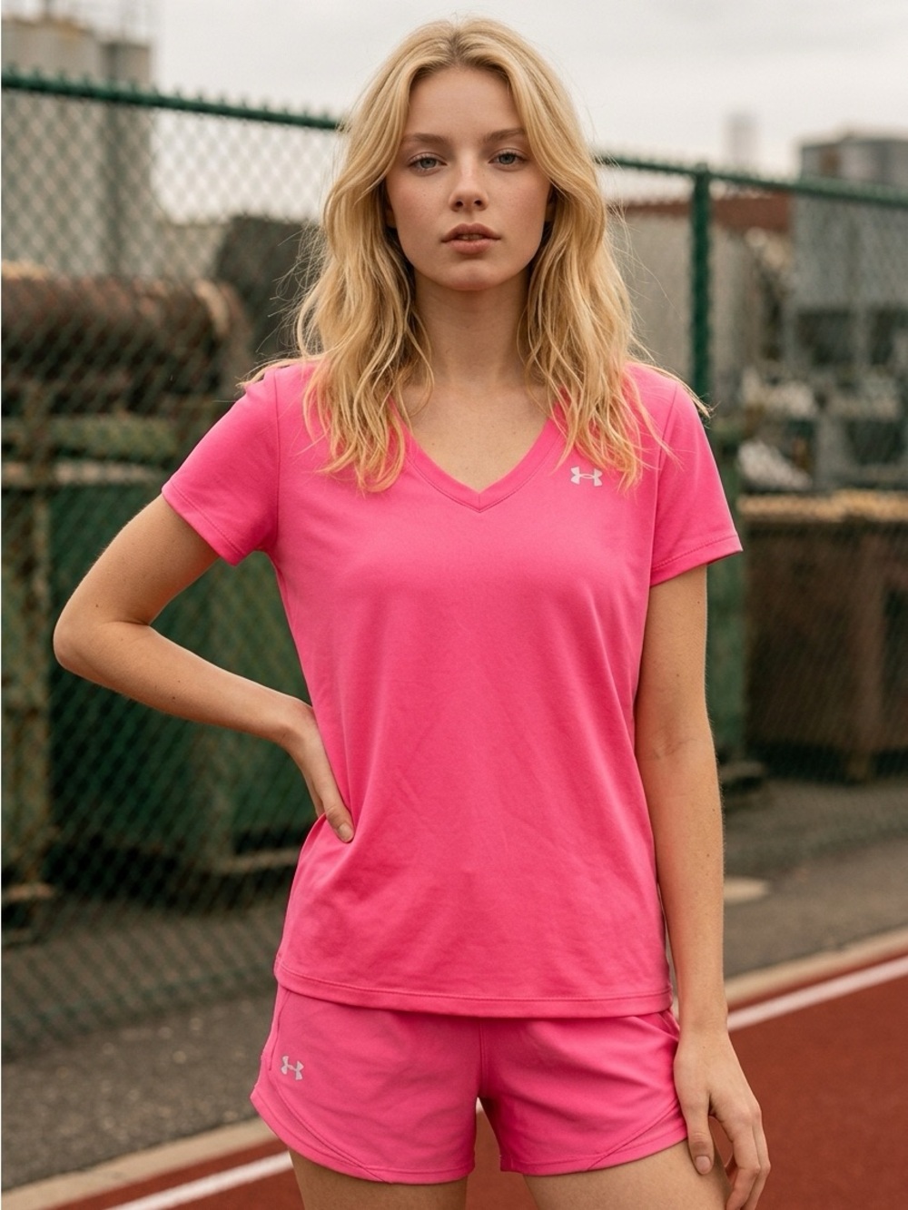 LG Pink V-Neck Short Sleeve Performance Tee